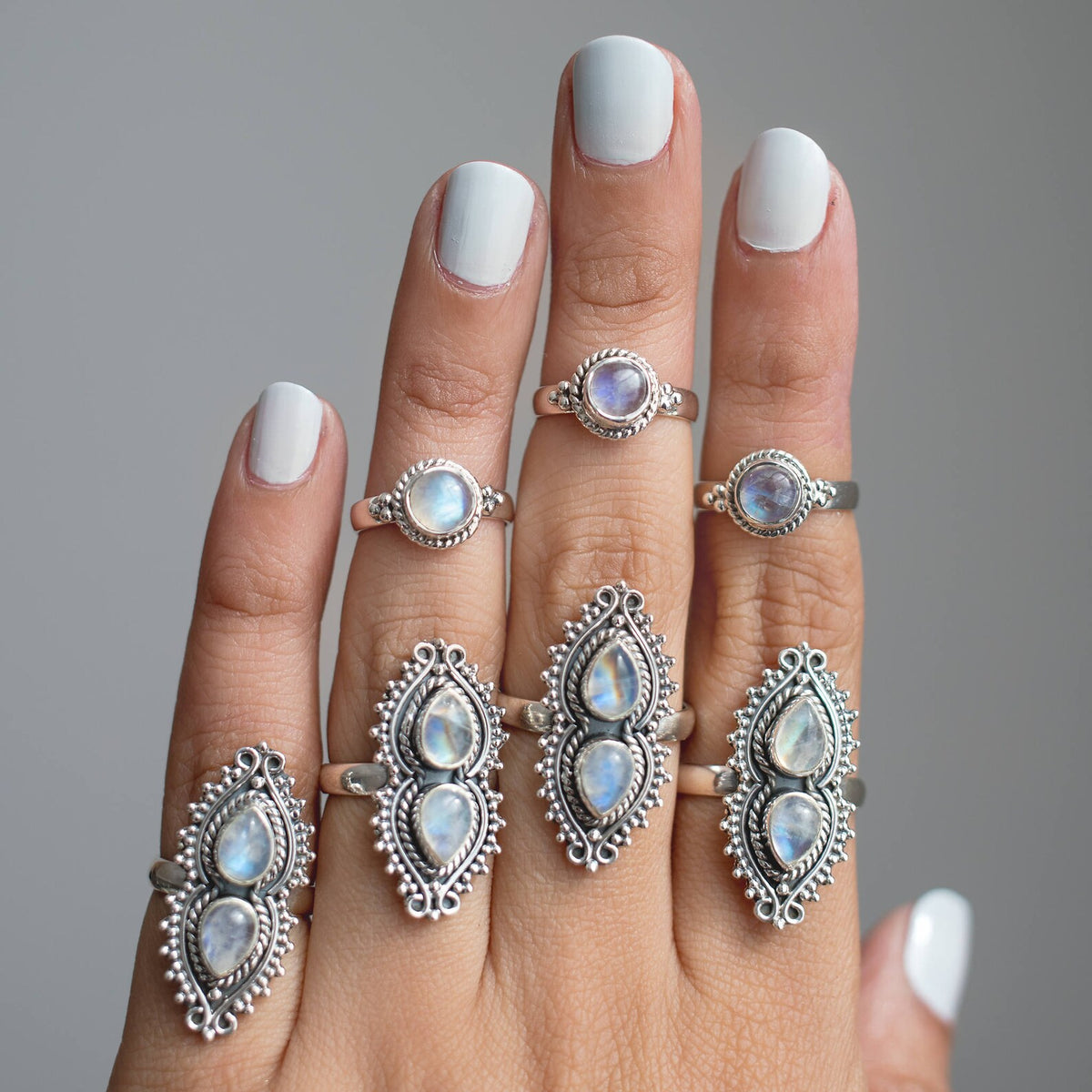 Two Moonstone Ring, Unique Silver Ring
