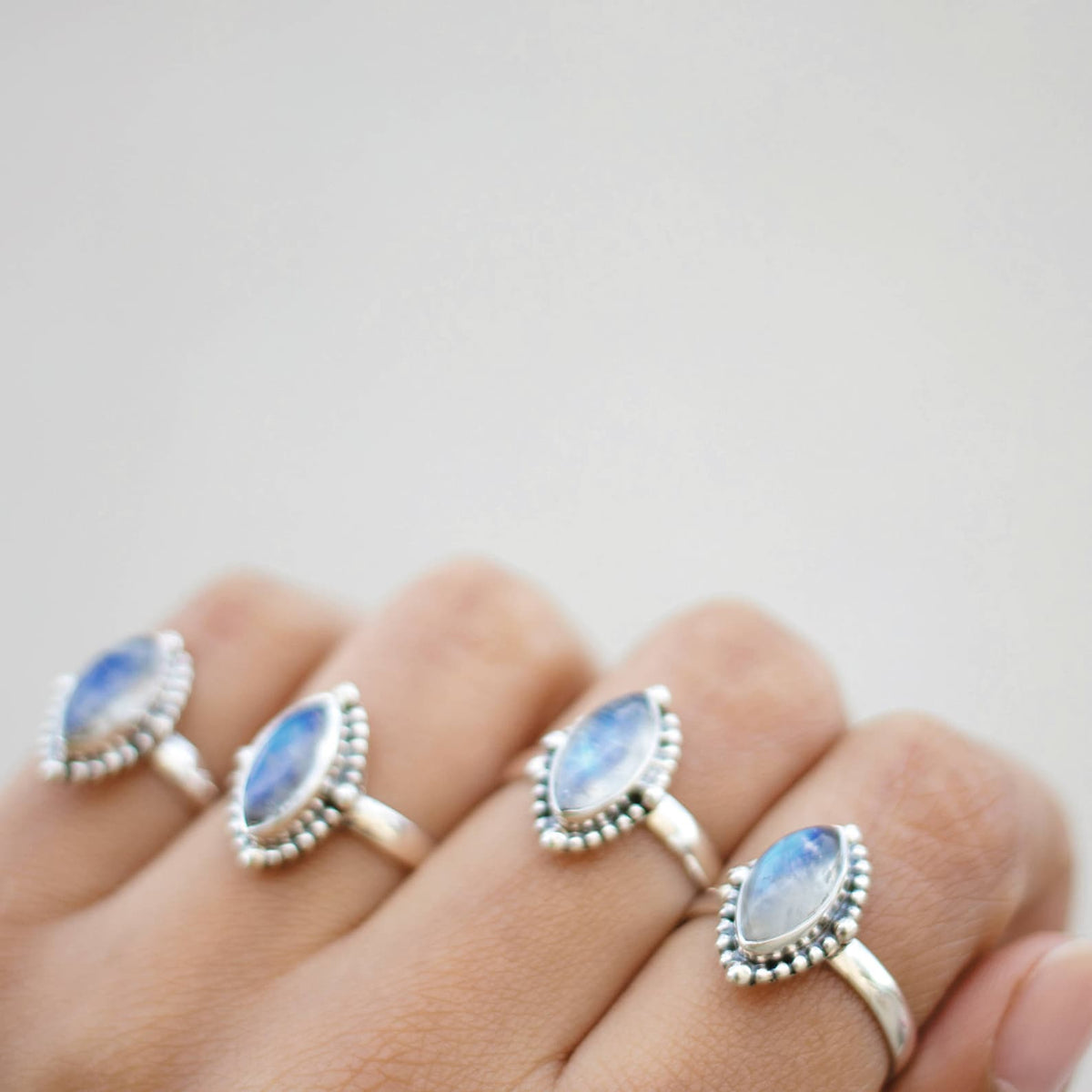Navette Moonstone Ring, Silver Statement Ring