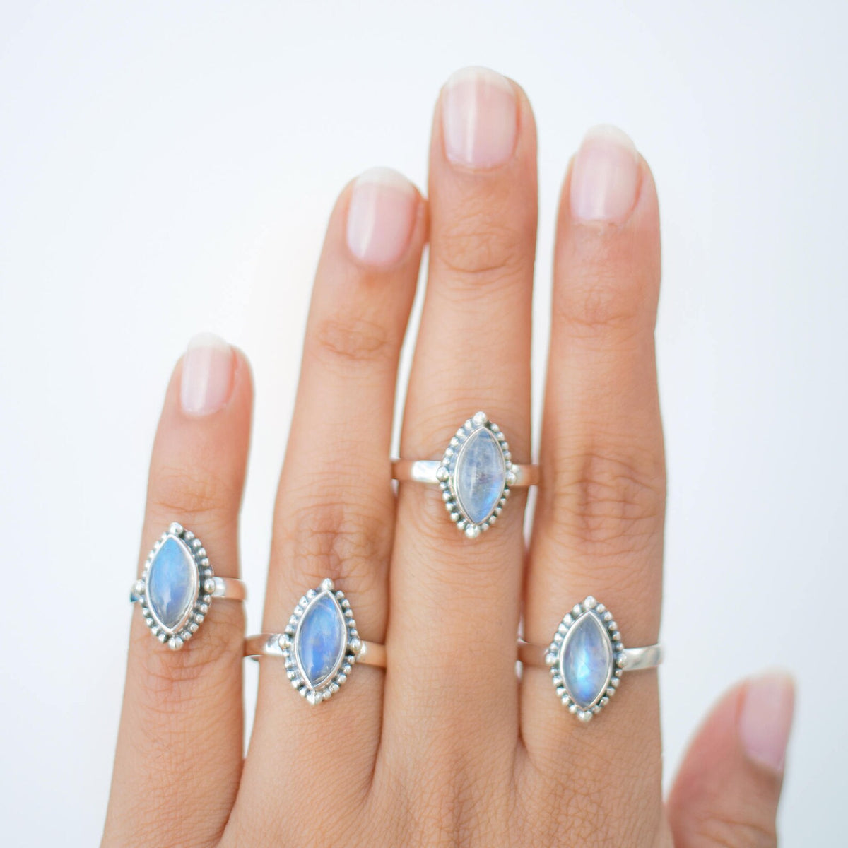 Navette Moonstone Ring, Silver Statement Ring