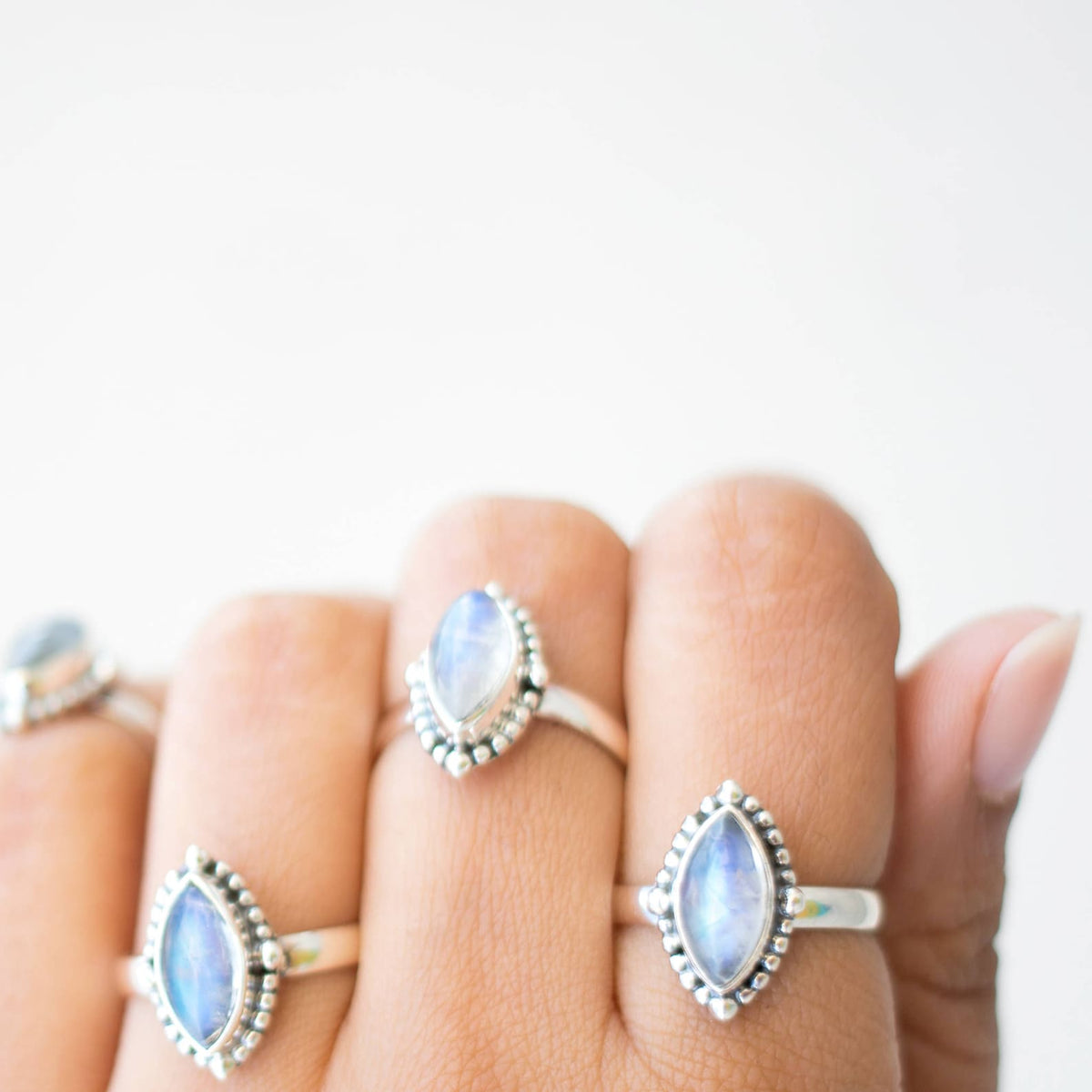 Navette Moonstone Ring, Silver Statement Ring