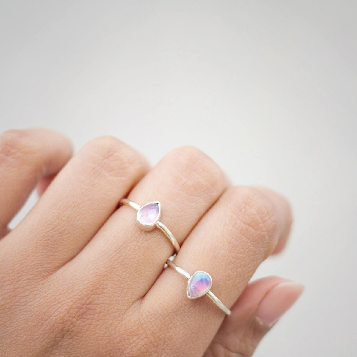 Pink Moonstone Ring, Minimalist Silver Ring