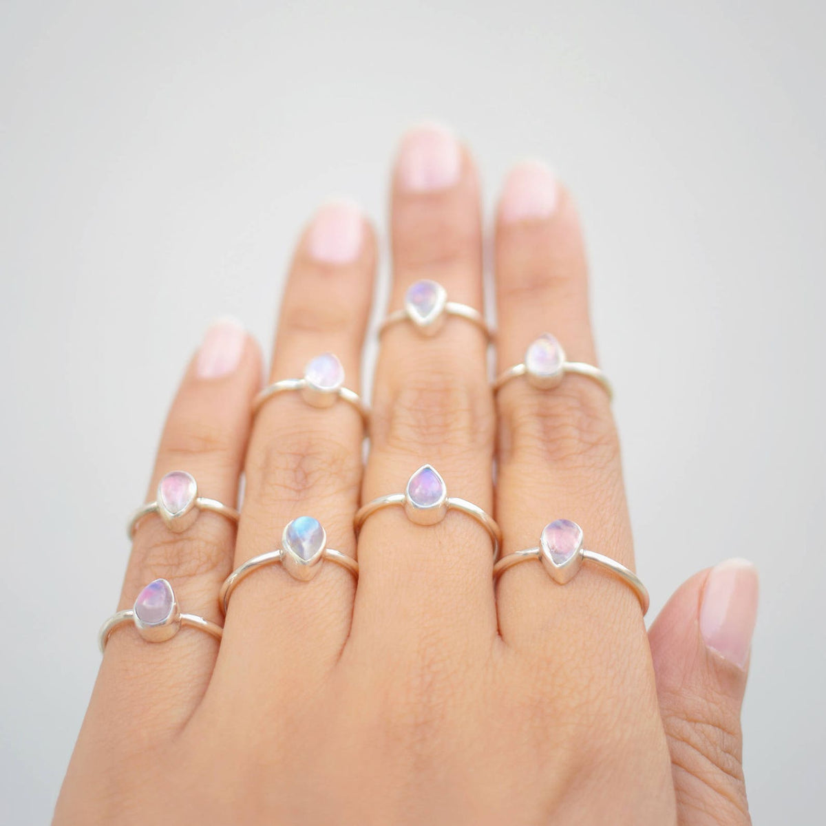 Pink Moonstone Ring, Minimalist Silver Ring