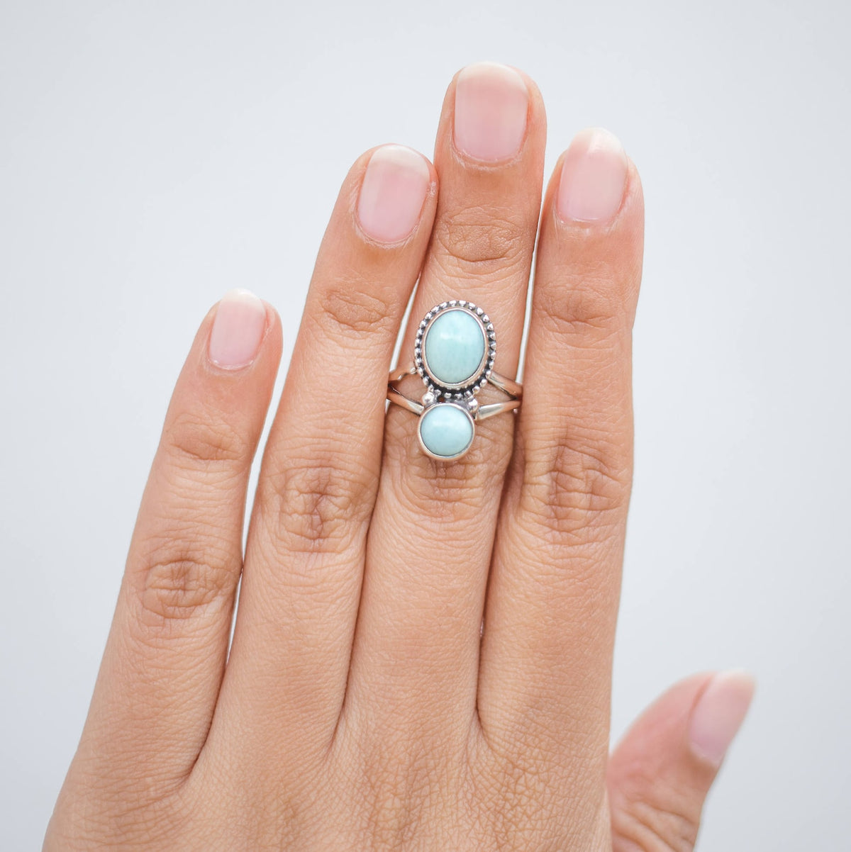Larimar Silver Ring, Boho Statement Ring