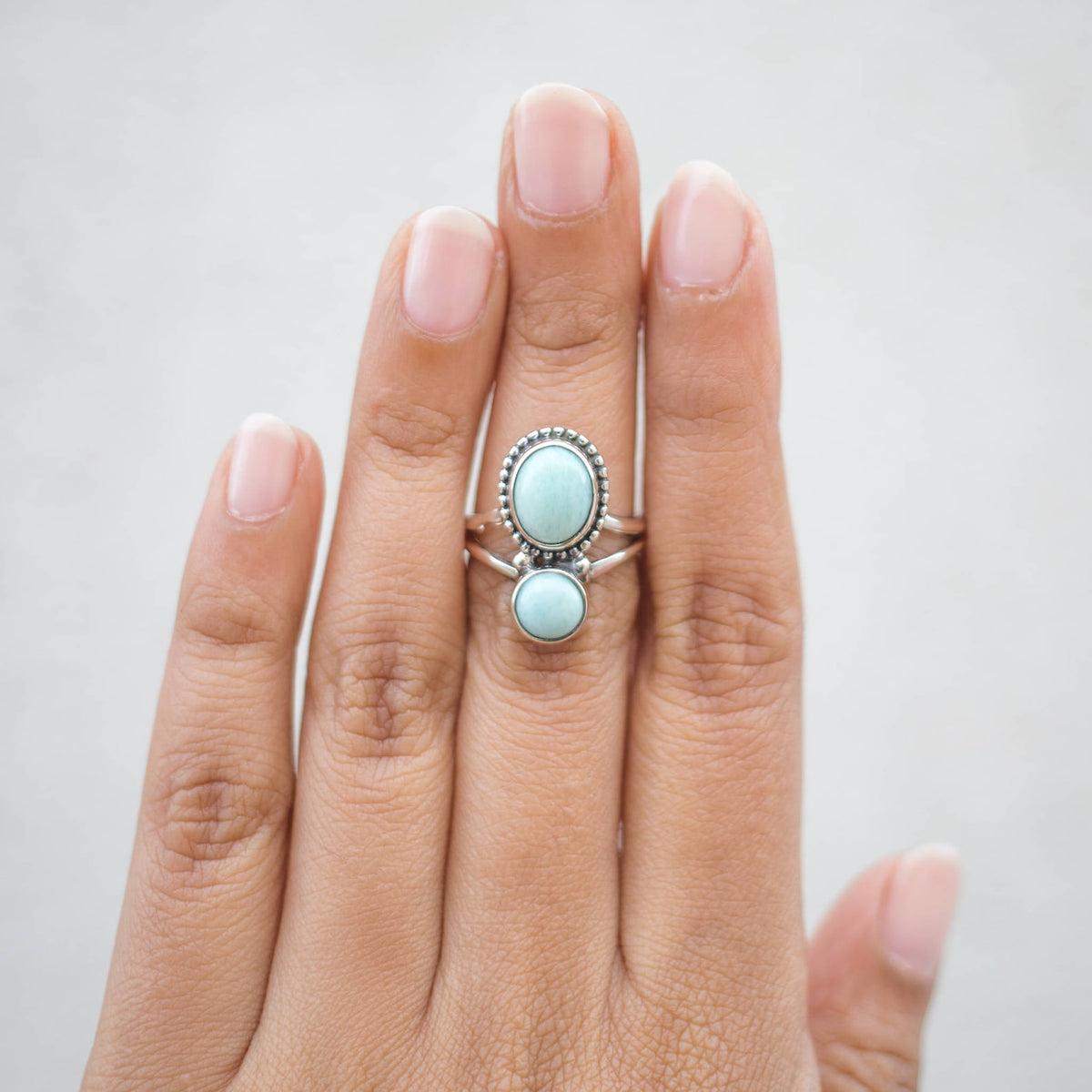 Larimar Silver Ring, Boho Statement Ring