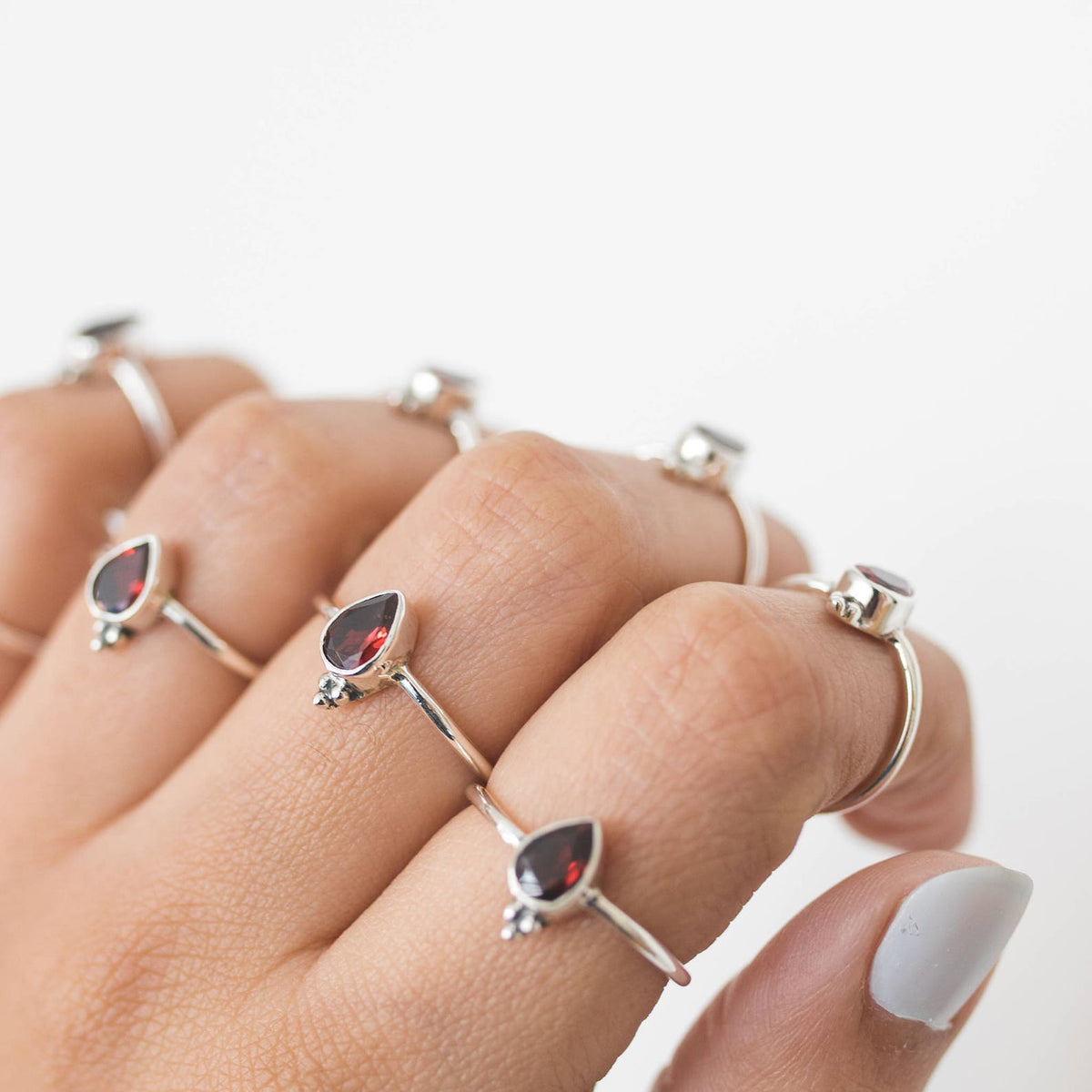 Dainty Garnet Ring, Birthstone Stacking Ring
