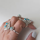 Turquoise Boho Ring, Silver Cocktail Ring