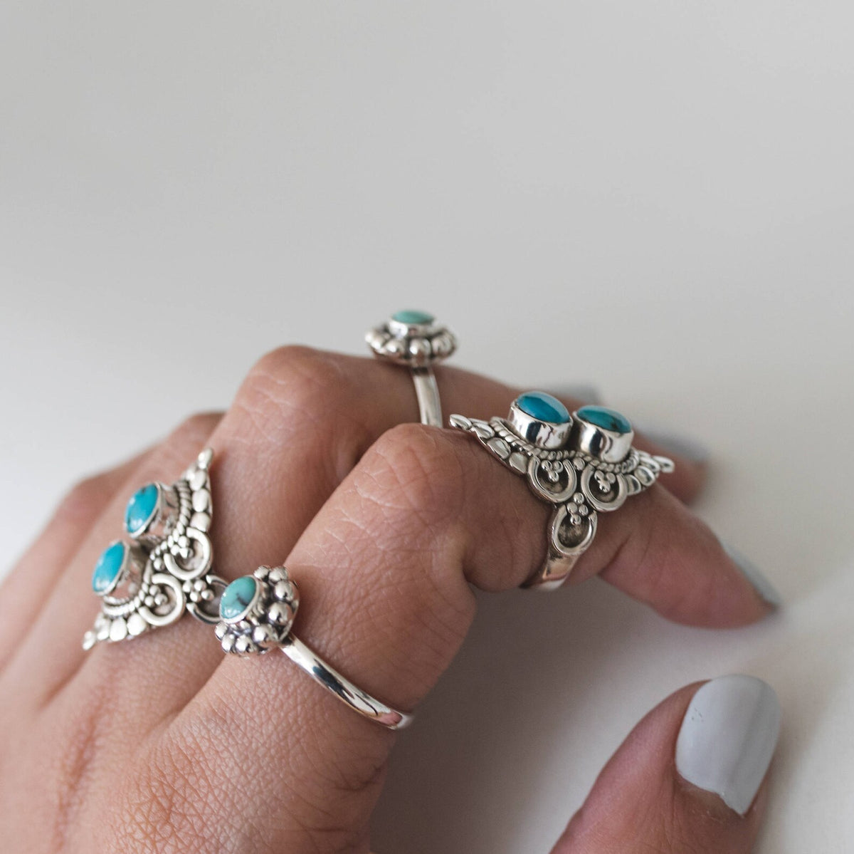 Turquoise Boho Ring, Silver Cocktail Ring