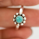 Genuine Turquoise Ring, Silver Flower Ring