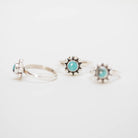 Genuine Turquoise Ring, Silver Flower Ring