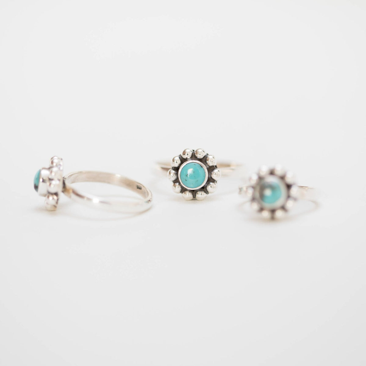 Genuine Turquoise Ring, Silver Flower Ring