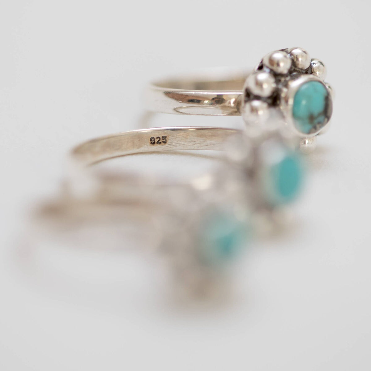 Genuine Turquoise Ring, Silver Flower Ring