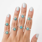 Genuine Turquoise Ring, Silver Flower Ring