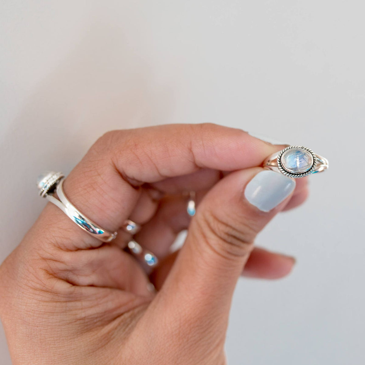 Rainbow Moonstone Ring, Oval Stone Ring