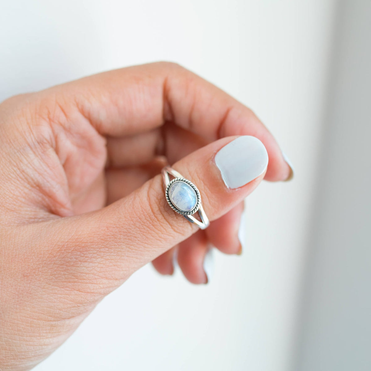 Rainbow Moonstone Ring, Oval Stone Ring