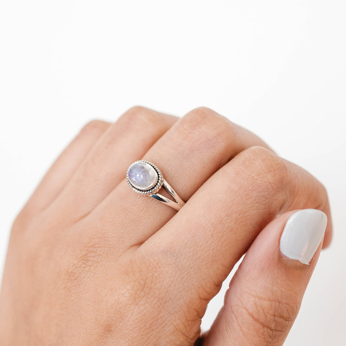 Rainbow Moonstone Ring, Oval Stone Ring
