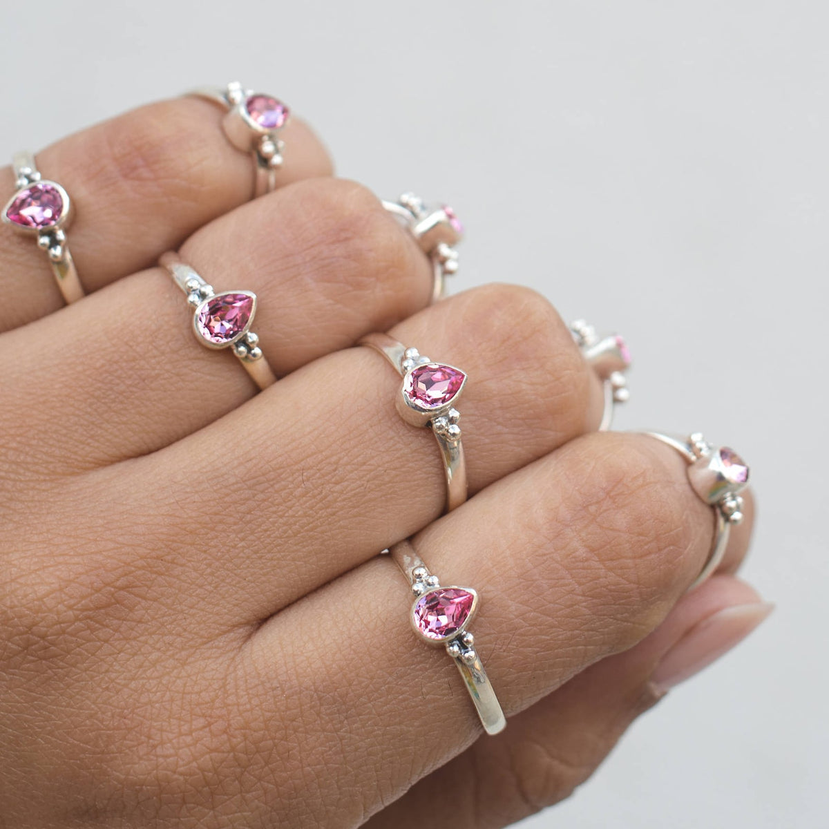 Pink Crystal Ring, Pear Swarovski Ring