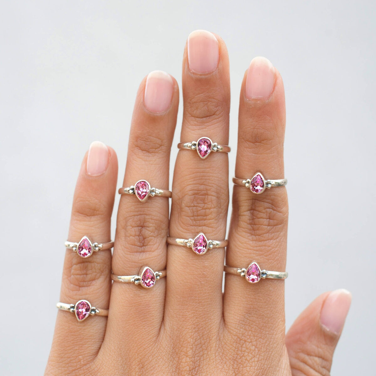 Pink Crystal Ring, Pear Swarovski Ring