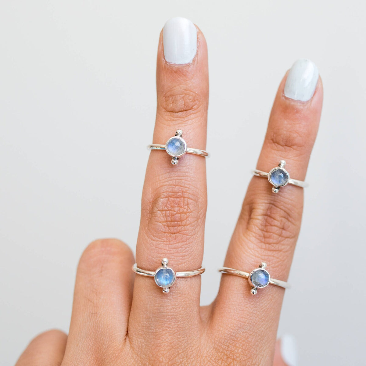 Round Moonstone Ring, Silver Dot Ring