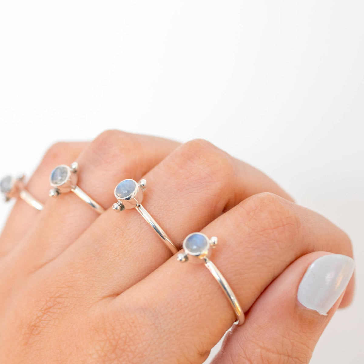 Round Moonstone Ring, Silver Dot Ring