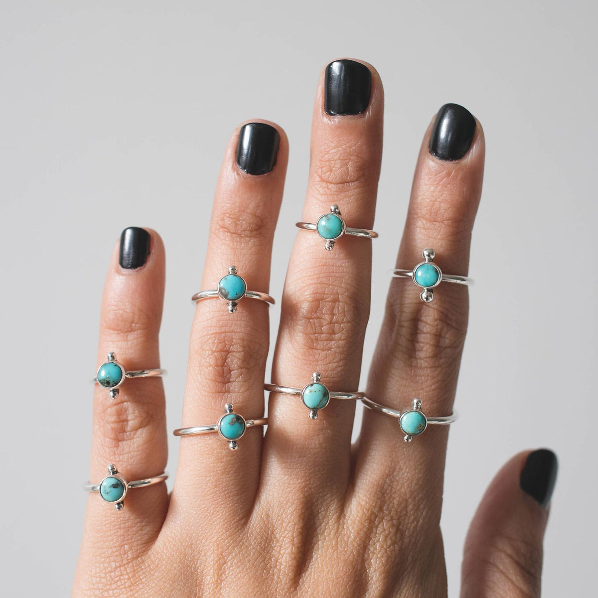 Round Turquoise Ring, Silver Dot Ring