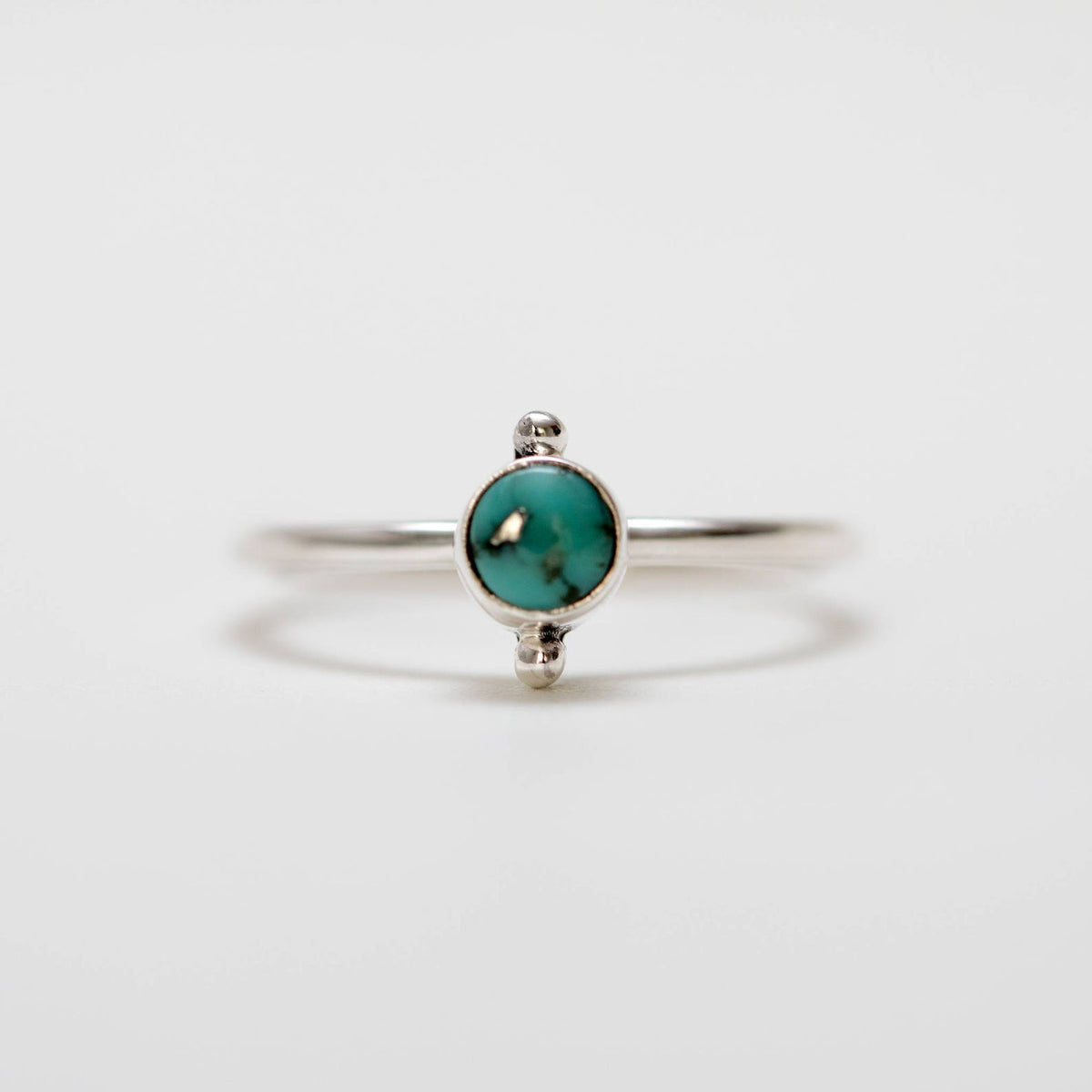 Round Turquoise Ring, Silver Dot Ring