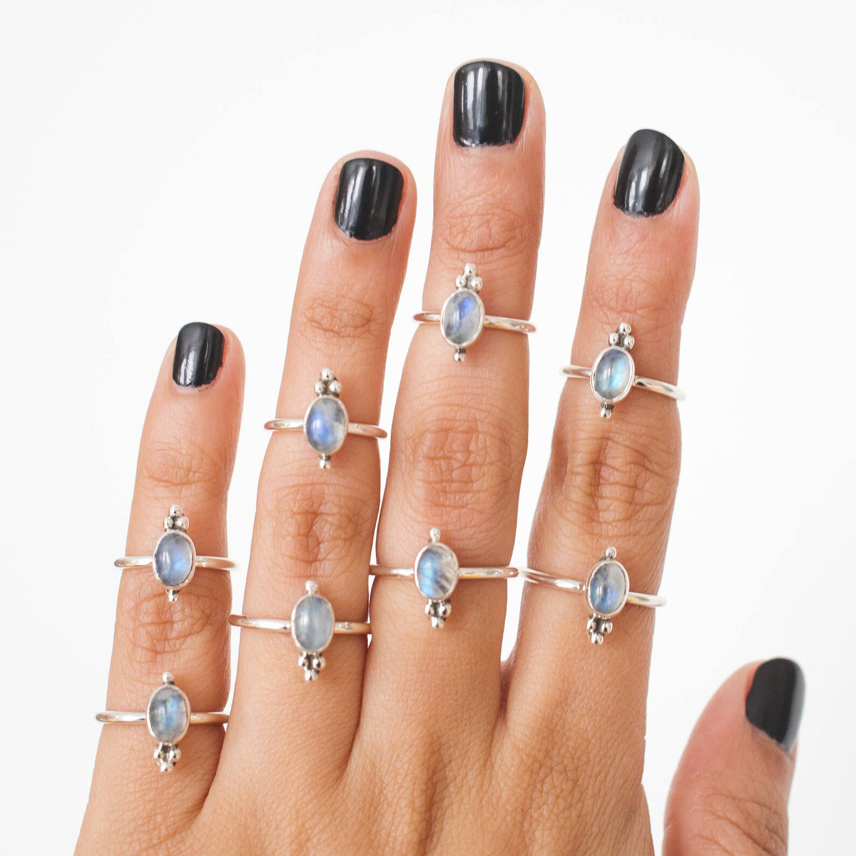 Oval Moonstone Ring, Boho Stack Rings