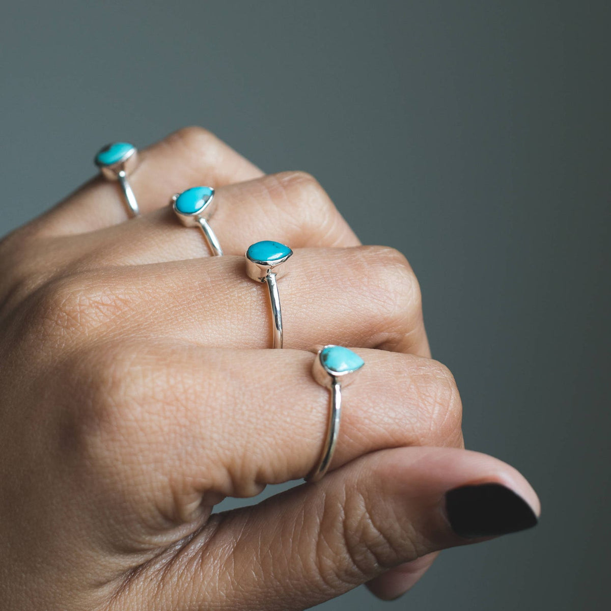 Dainty Turquoise Ring, Tiny Gemstone Ring, Delicate Silver Ring