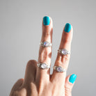 Round Moonstone Ring, Silver Leaf Ring