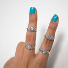 Round Moonstone Ring, Silver Leaf Ring