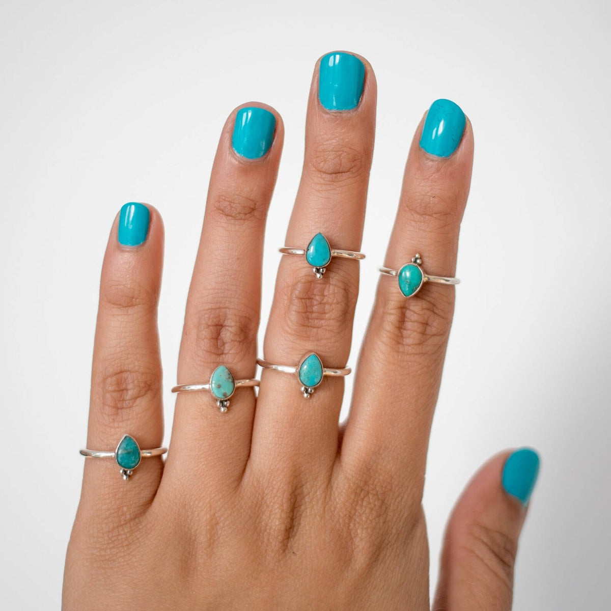 Pear Turquoise Ring, Dainty Stacking Ring, Forget Me Not Ring