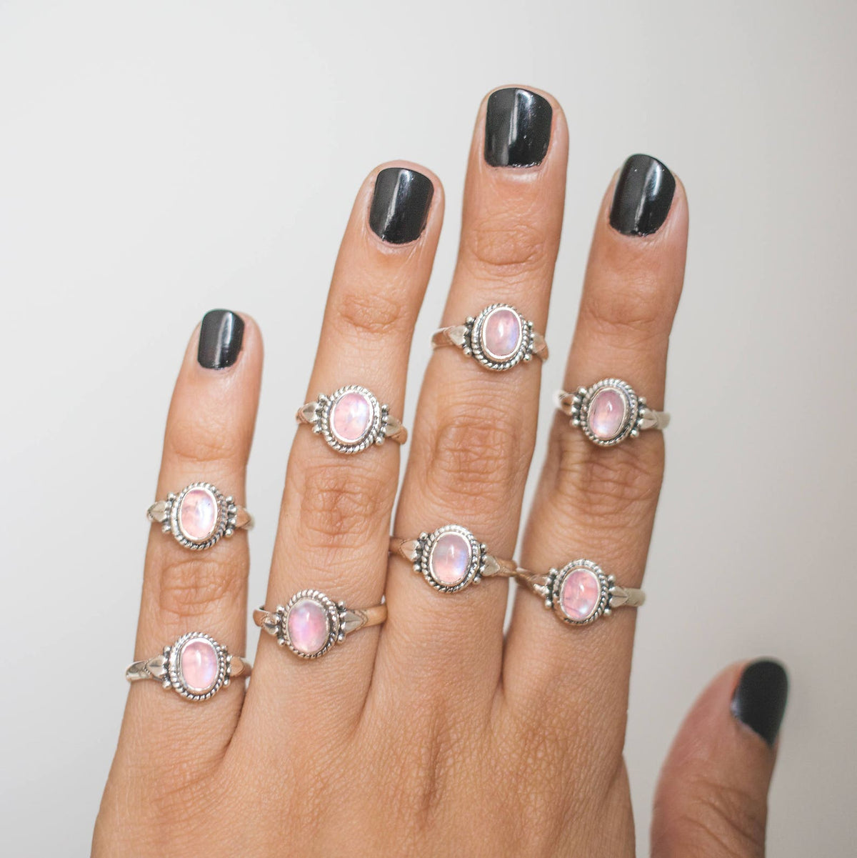 Oval Moonstone Ring, Pink Gemstone Ring, Delicate Rings