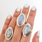 Galaxy Ring, Navette Ring, Large Moonstone Ring