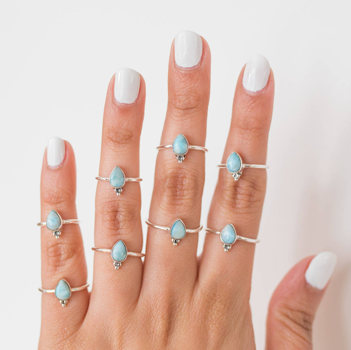 Dainty Larimar Ring, Pear Gemstone Ring