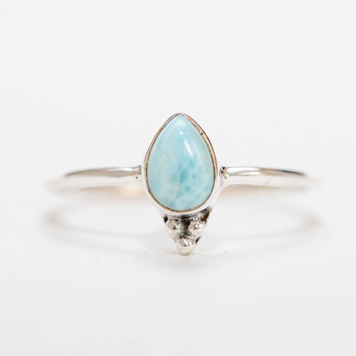 Dainty Larimar Ring, Pear Gemstone Ring
