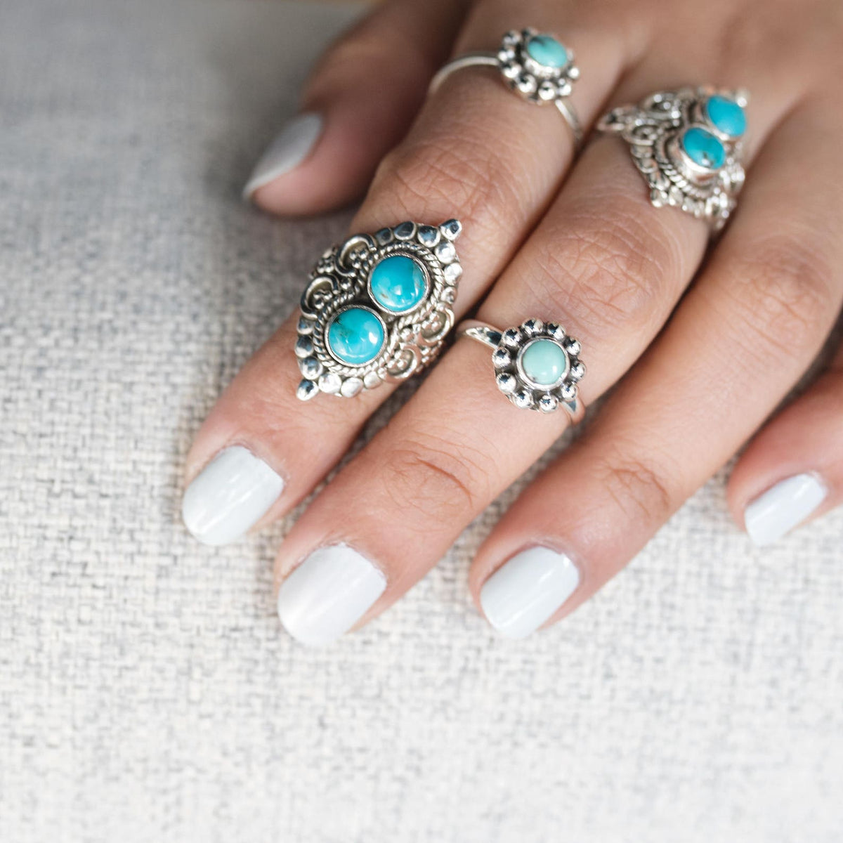 Turquoise Boho Ring, Silver Cocktail Ring