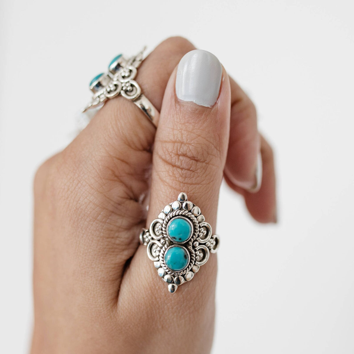 Turquoise Boho Ring, Silver Cocktail Ring