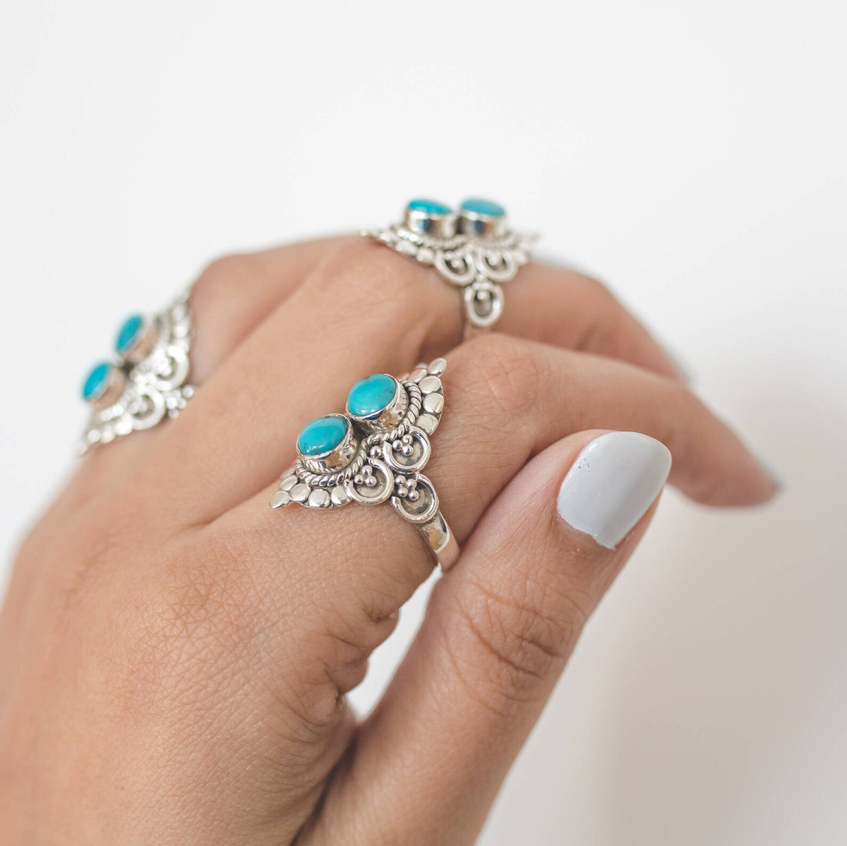 Turquoise Boho Ring, Silver Cocktail Ring