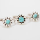 Genuine Turquoise Ring, Silver Flower Ring