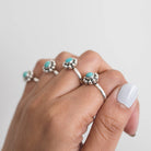 Genuine Turquoise Ring, Silver Flower Ring