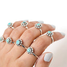 Genuine Turquoise Ring, Silver Flower Ring