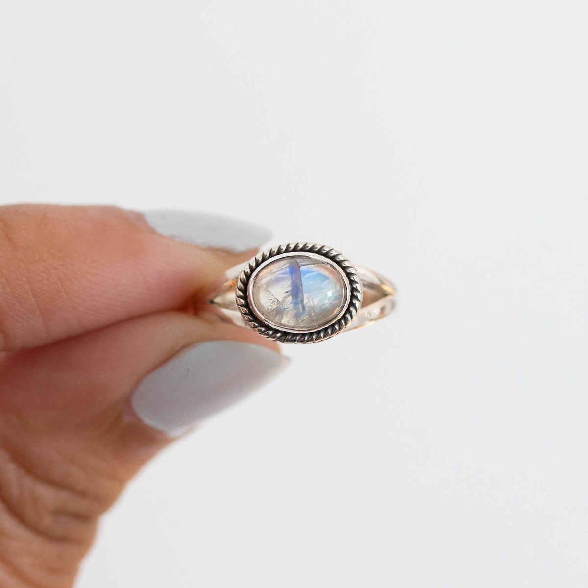 Rainbow Moonstone Ring, Oval Stone Ring