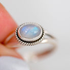 Rainbow Moonstone Ring, Oval Stone Ring