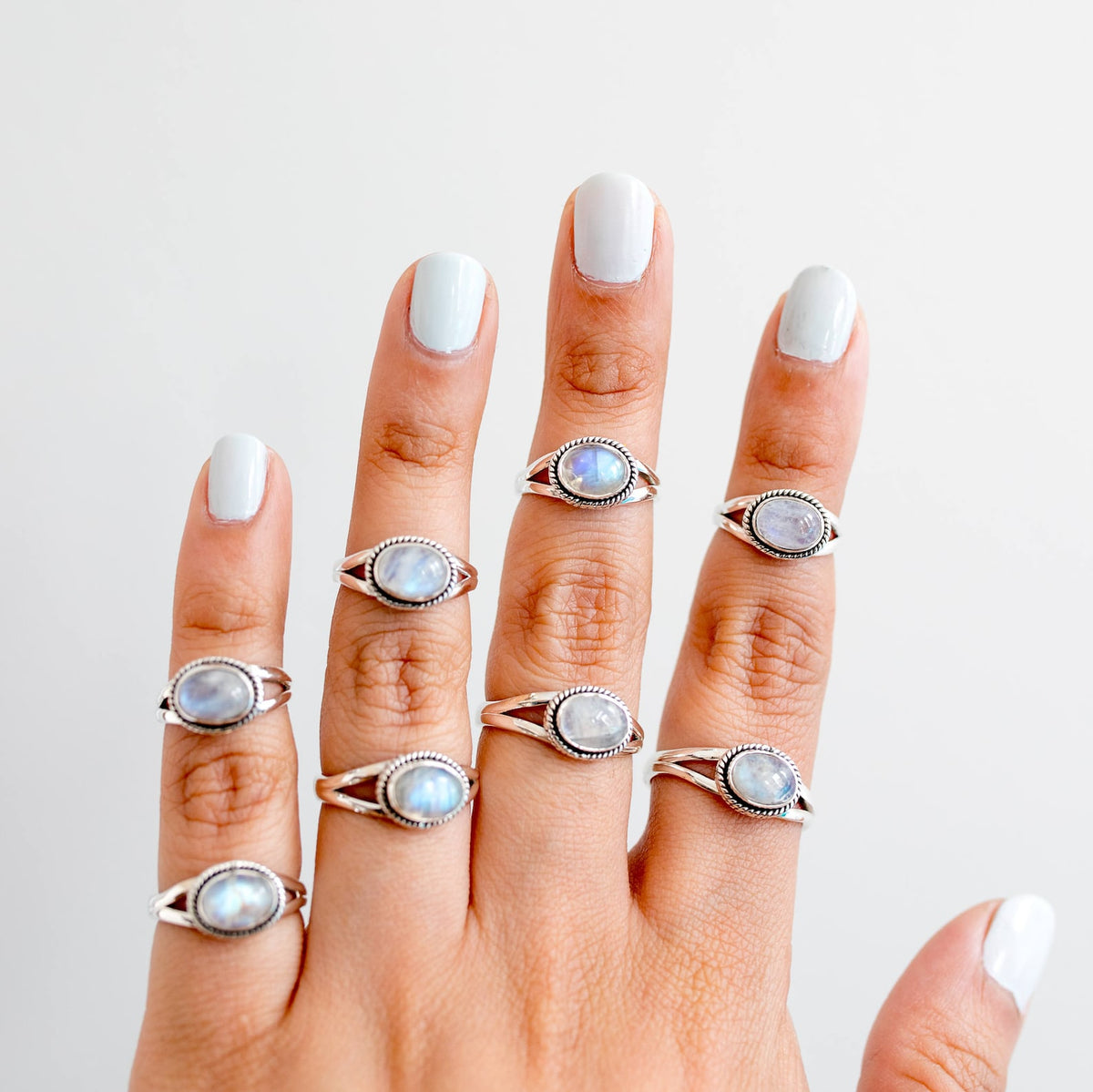 Rainbow Moonstone Ring, Oval Stone Ring