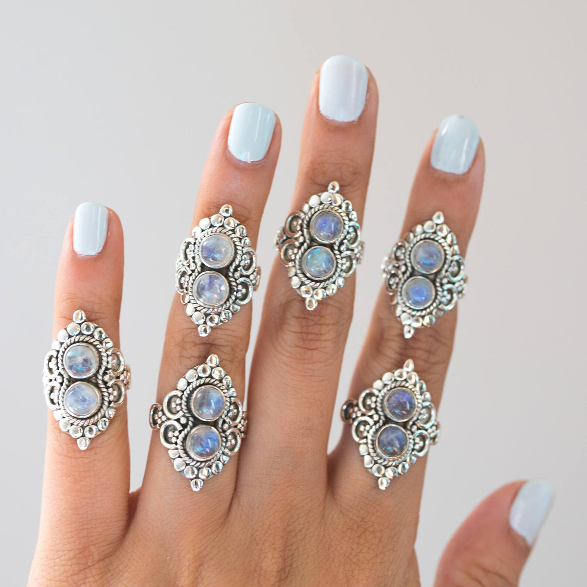 Round Moonstone Ring, Silver Cocktail Ring