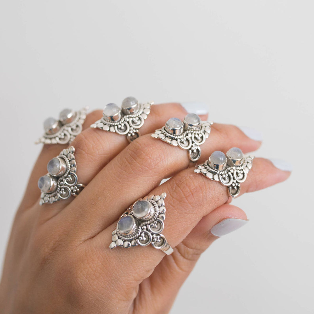 Round Moonstone Ring, Silver Cocktail Ring