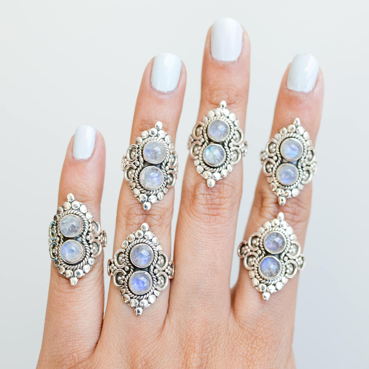 Round Moonstone Ring, Silver Cocktail Ring