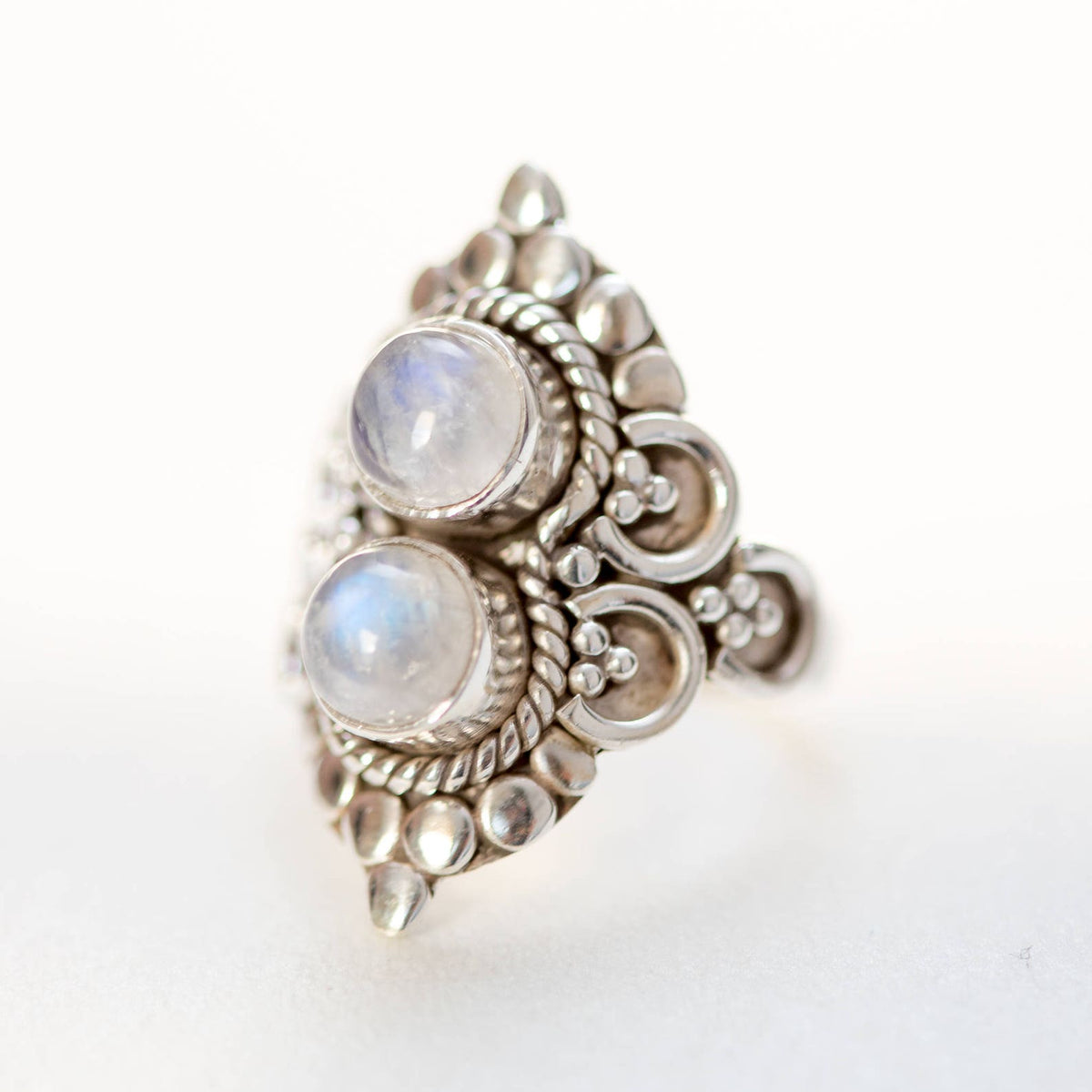 Round Moonstone Ring, Silver Cocktail Ring