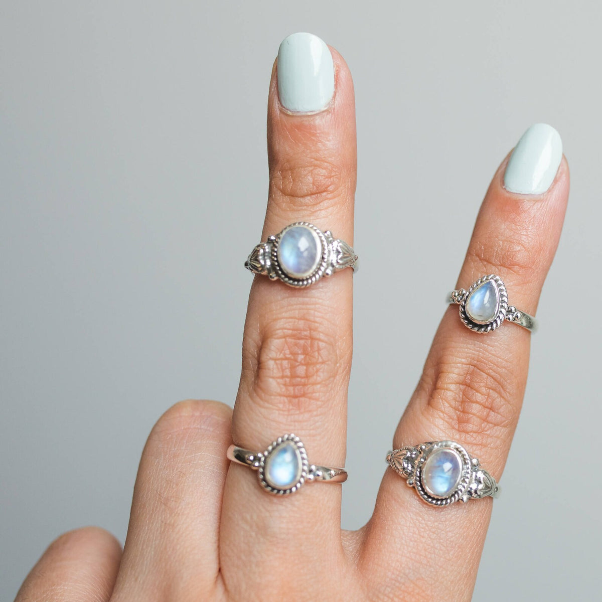 Moonstone Boho Rings, Teardrop Stone Ring