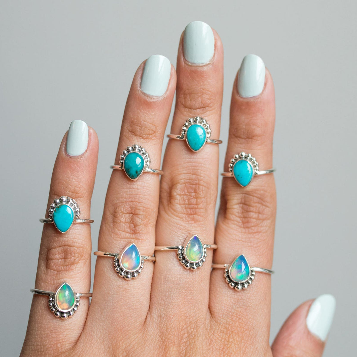 Silver Opal Ring, Pear Opal Stack Ring