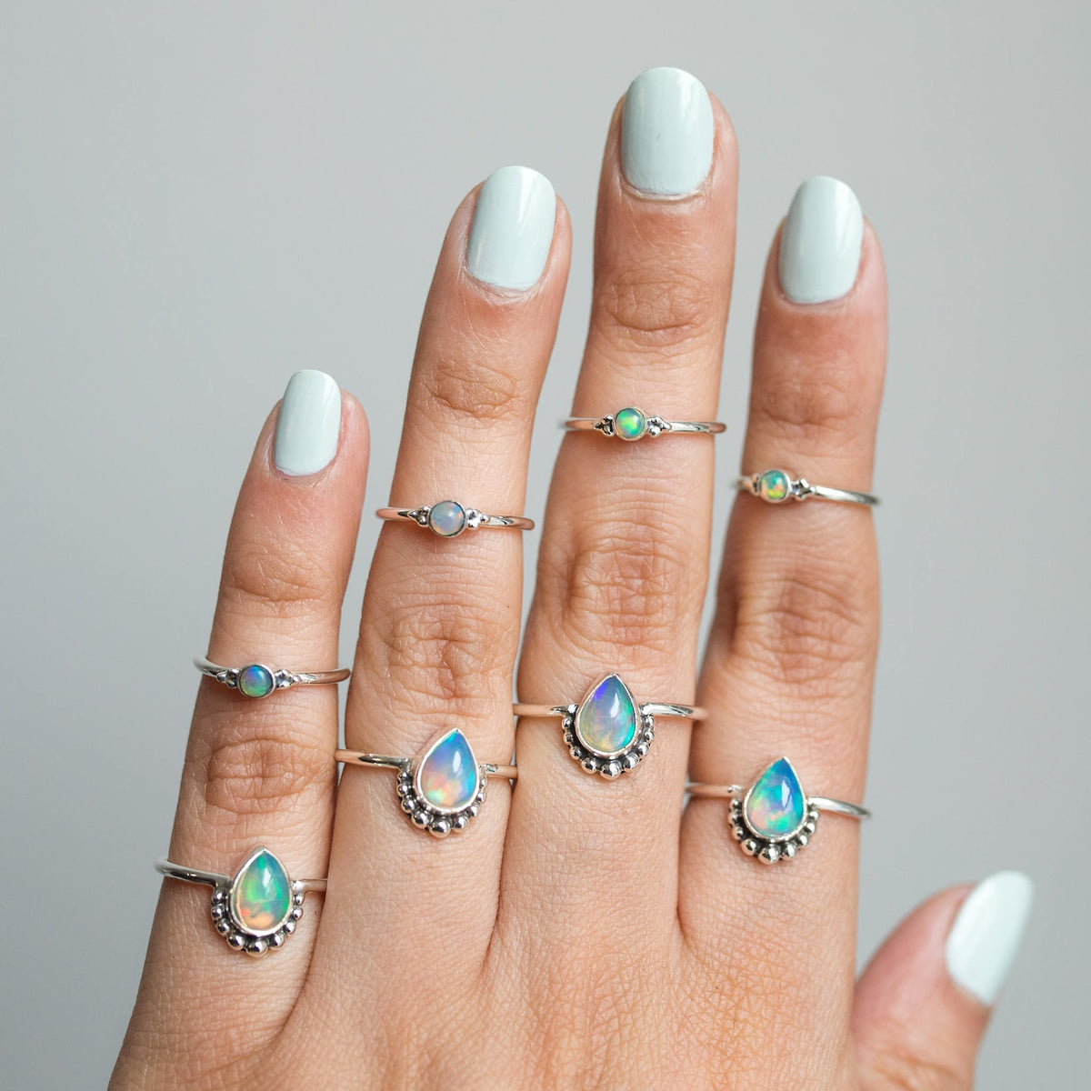 Silver Opal Ring, Pear Opal Stack Ring